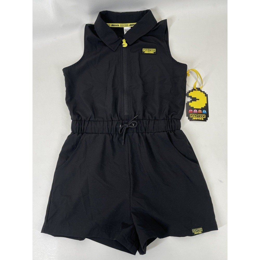 Justice Girls Pacman‎ Romper Size L Black Zip Front Drawstring Waist